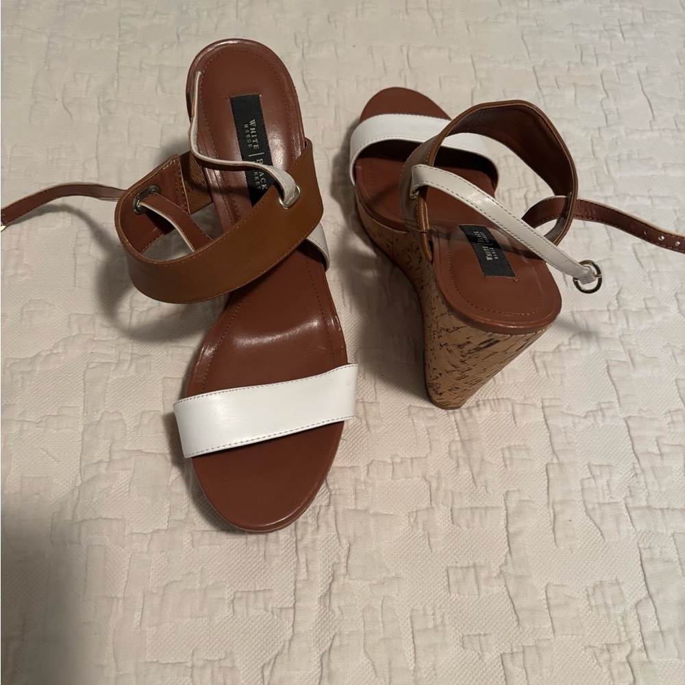 Stylish Brown and White Wedge Sandals